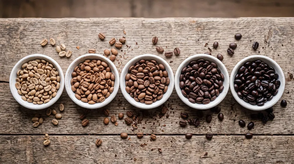 coffee roast chart showing bean color from light to dark roast