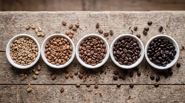 coffee roast chart showing bean color from light to dark roast
