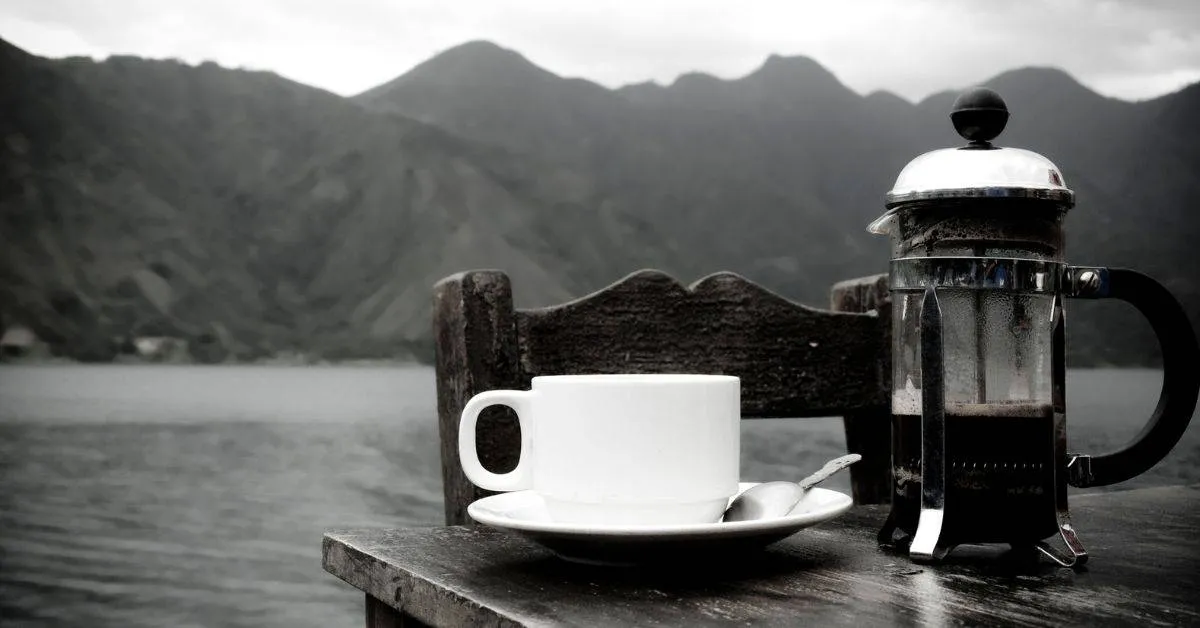Making French press coffee outside