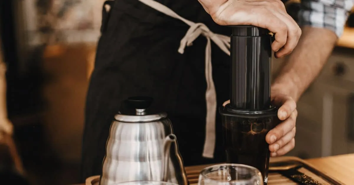 Making coffee using an Aeropress.