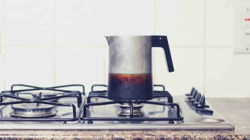 Old Moka Pot on a Stove, one of the oldest brewing methods still available.