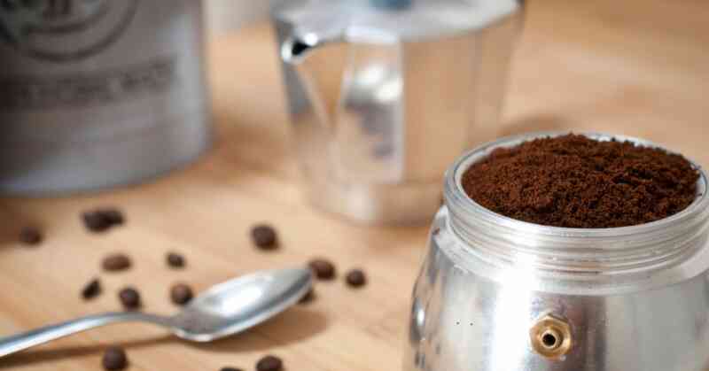 Freshly ground coffee in a Moka pot